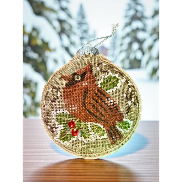 Set of 4 Hand Painted Burlap Cardinal Ornaments-Rustic Farmhouse Christmas-Tree - Picture 5 of 5